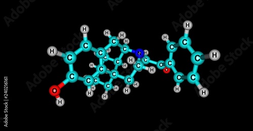 Levophenacylmorphan molecular structure isolated on black