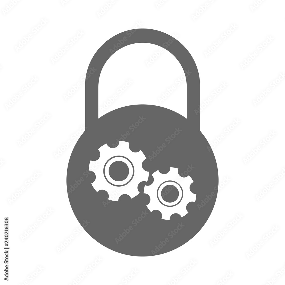 Lock and gears. Padlock mechanism. Vector icon. Lock and gears. Padlock mechanism. Vector icon.