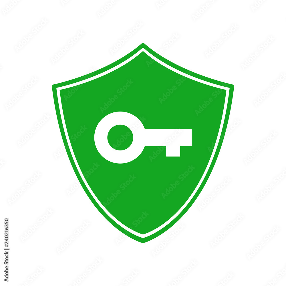 Key and green shield. Vector icon. Key and green shield. Vector icon.
