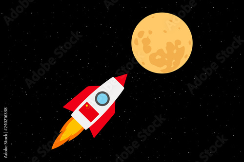 Chinese space program. Spaceship fly to the moon. Vector illustration.