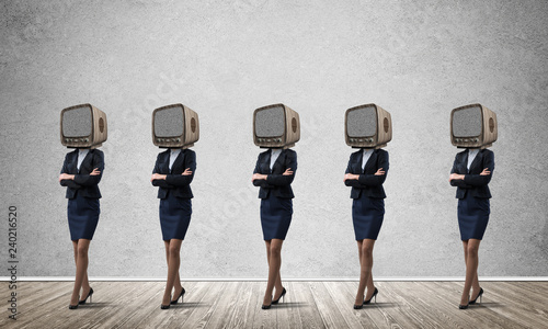 Business women with old TV instead of head.