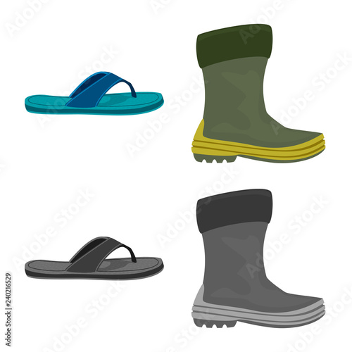 Vector illustration of shoe and footwear icon. Set of shoe and foot vector icon for stock.