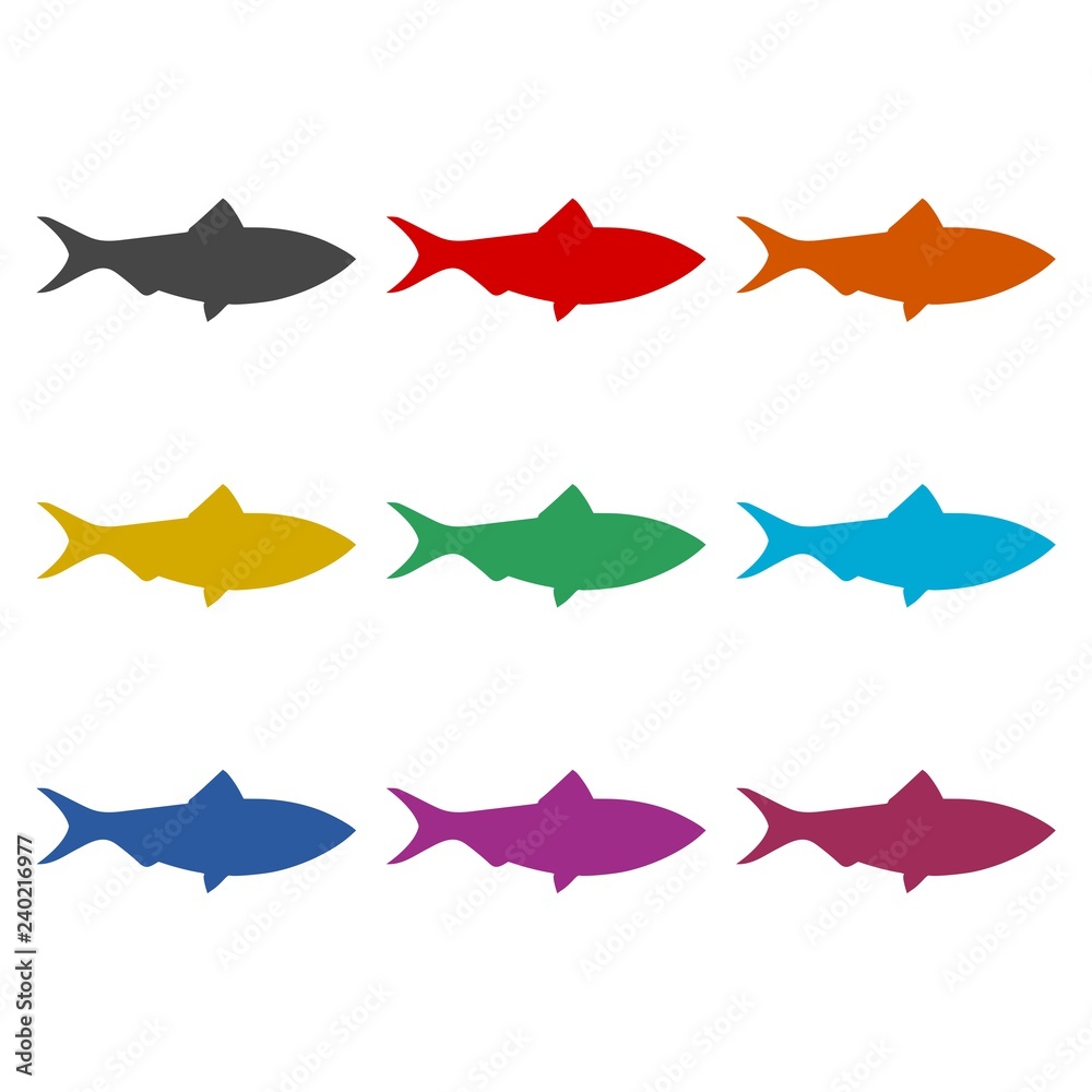 Obraz premium Fish simple flat icon or logo, color set