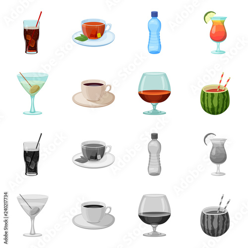 Vector illustration of drink and bar icon. Set of drink and party vector icon for stock.