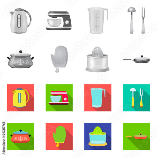 Vector illustration of kitchen and cook sign. Collection of kitchen and appliance vector icon for stock.