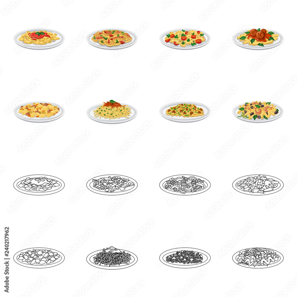 Vector design of pasta and carbohydrate symbol. Set of pasta and macaroni vector icon for stock. Vector design of pasta and carbohydrate symbol. Set of pasta and macaroni vector icon for stock.
