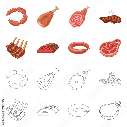 Vector illustration of meat and ham icon. Set of meat and cooking vector icon for stock.