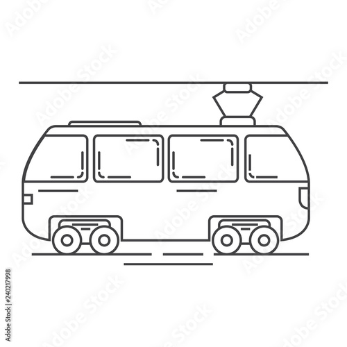 the tram in linear flat style. City public transport. A design element for infographics.Detailed city railway transport

