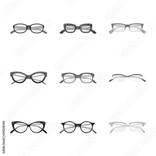 Isolated object of glasses and frame symbol. Collection of glasses and accessory stock symbol for web.