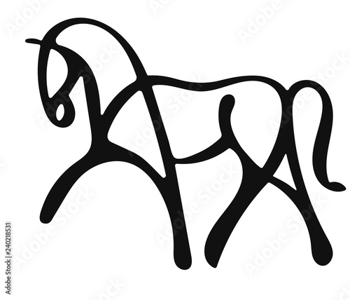 A logo of a walking horse.