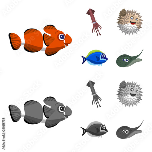 Isolated object of sea and animal symbol. Collection of sea and marine vector icon for stock.