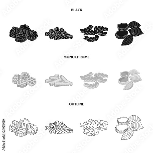 Vector illustration of pasta and carbohydrate sign. Collection of pasta and macaroni vector icon for stock.