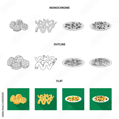 Isolated object of pasta and carbohydrate icon. Set of pasta and macaroni vector icon for stock.