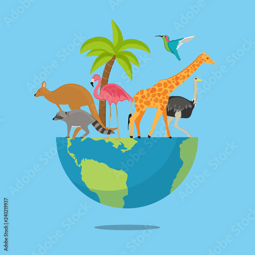 Vector illustration World Animal day banner. World Wildlife Day with the animals.