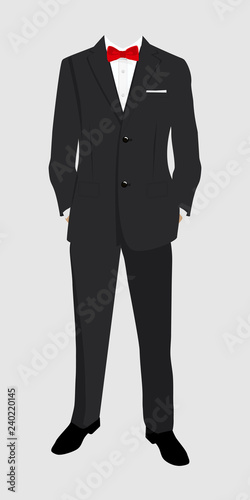 Wedding man's suit and tuxedo. Vector illustration.