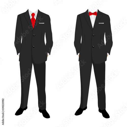 Wedding men's suit and tuxedo. Collection. Vector illustration.