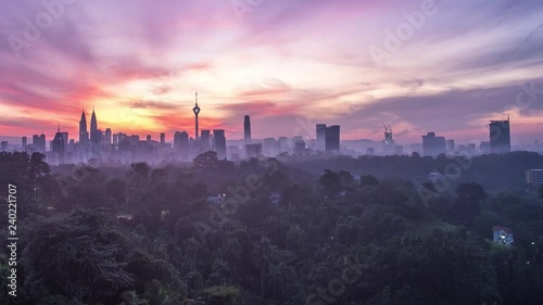 KUALA LUMPUR - DECEMBER 22: A beautiful panning to the left sunrise view of Kuala Lumpur Cityscape on December 22, 2018 in Kuala Lumpur.