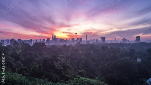 KUALA LUMPUR - DECEMBER 22: A beautiful zooming in sunrise view of Kuala Lumpur Cityscape on December 22, 2018 in Kuala Lumpur.