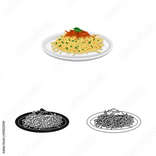 Vector design of pasta and carbohydrate sign. Set of pasta and macaroni vector icon for stock.