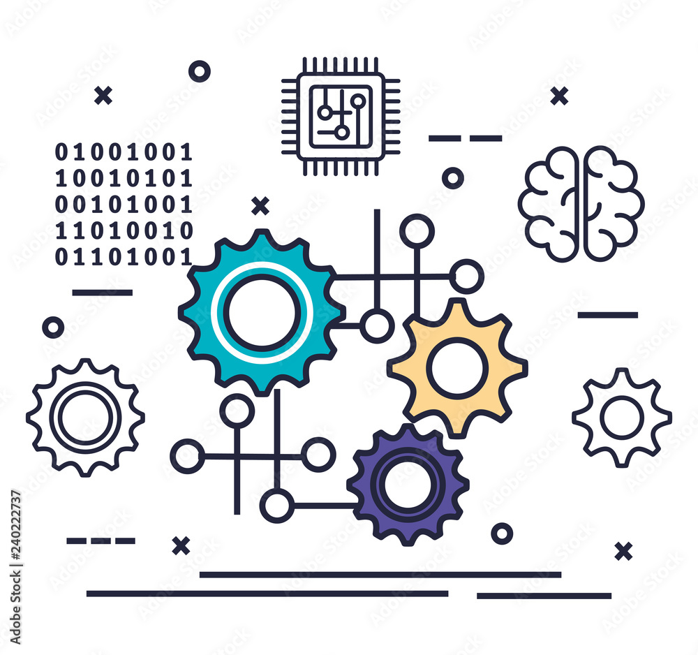 gears with artificial intelligence icons gears with artificial intelligence icons