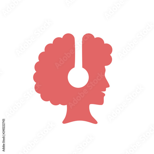 Silhouette logo of an afro woman wearing headset listening music and smiling