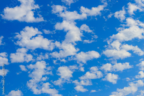 Blue sky with small white clouds. Natural background