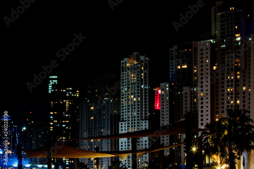 Dubai, United Arab Emirates - November 19, 2018: JBR, Jumeirah Beach Resort seafront at night. © Valerii Dekhtiarenko