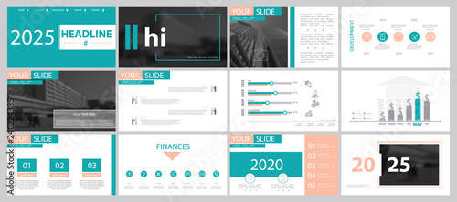 Presentation template. Green, orange, white background. Multipurpose template for slides, business infographics. Postcard, flyer,corporate report, marketing, advertisement,annual report,digital,vector