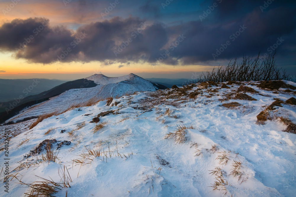Fototapeta premium Sunset over Bieszczady Mountains, south east Poland