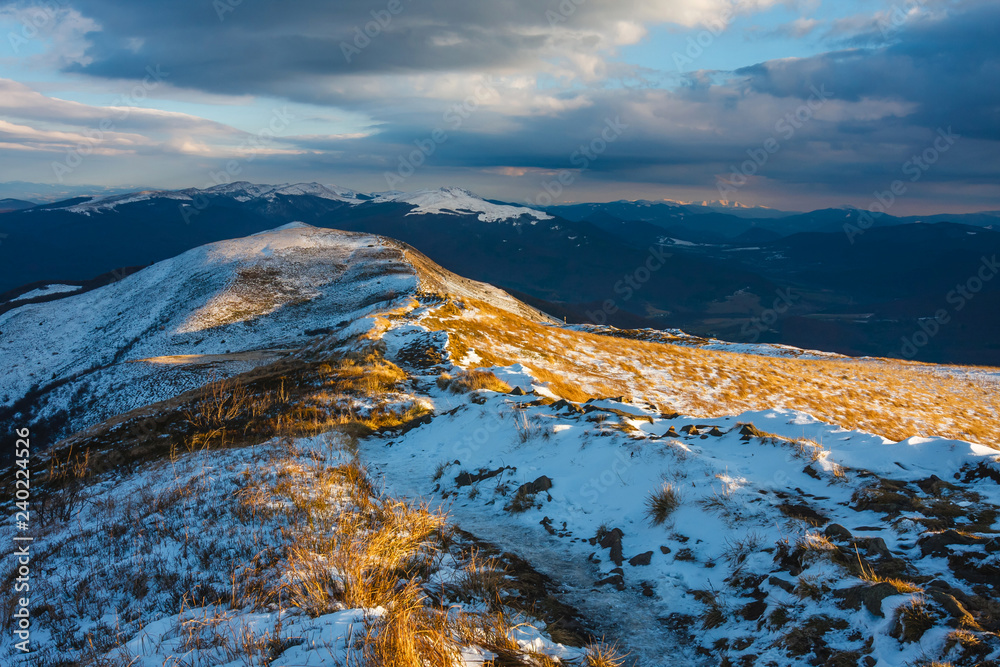 Fototapeta premium Sunset over Bieszczady Mountains, south east Poland