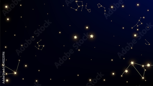 Constellation Map. Mystic Cosmic Sky with Many Stars.     Astronomical Print. Dark Galaxy Pattern. Vector Nebula Space Background.
