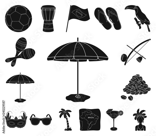 Country Brazil black icons in set collection for design. Travel and attractions Brazil vector symbol stock web illustration.