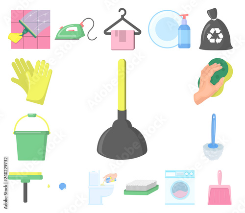 Cleaning and maid cartoon icons in set collection for design. Equipment for cleaning vector symbol stock web illustration.