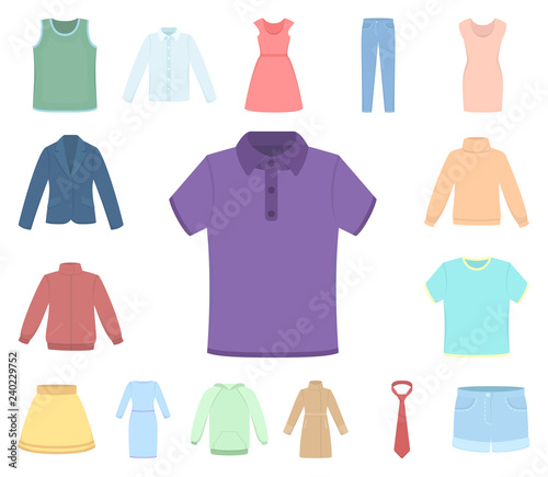 Different kinds of clothes cartoon icons in set collection for design. Clothes and style vector symbol stock web illustration.