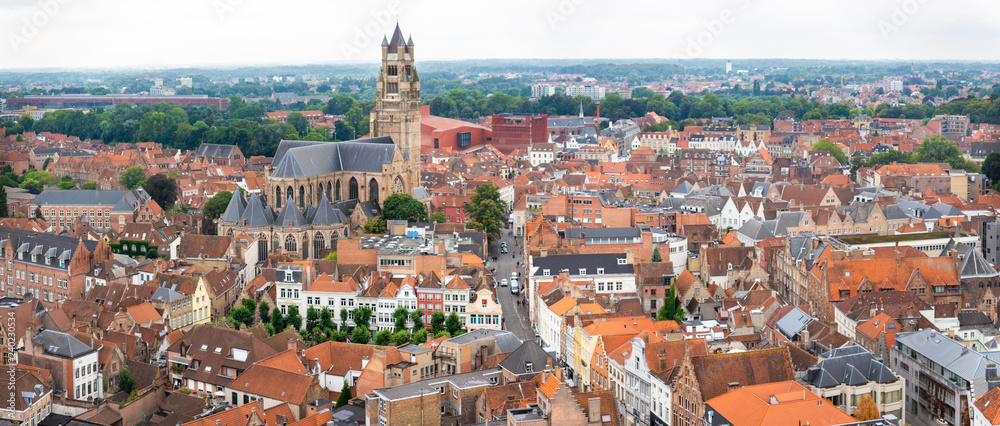 An aerial view of Bruges, Belgium, on an overcast day.