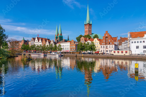 A view of the old town of Luebeck (German: Lübeck), Germany, across the river Trave. photo