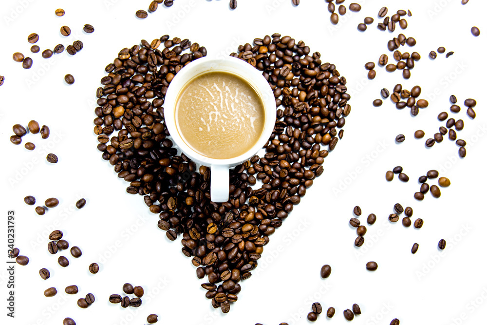 Naklejka premium coffee beans composition on a white background