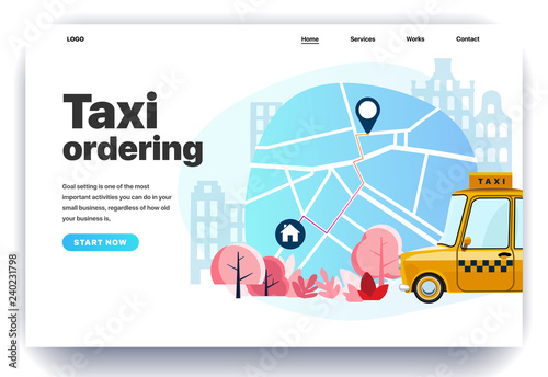 Web page design templates for taxi ordering, work in a taxi, mobile app for a call taxi service. Modern vector illustration concepts for website and mobile website development