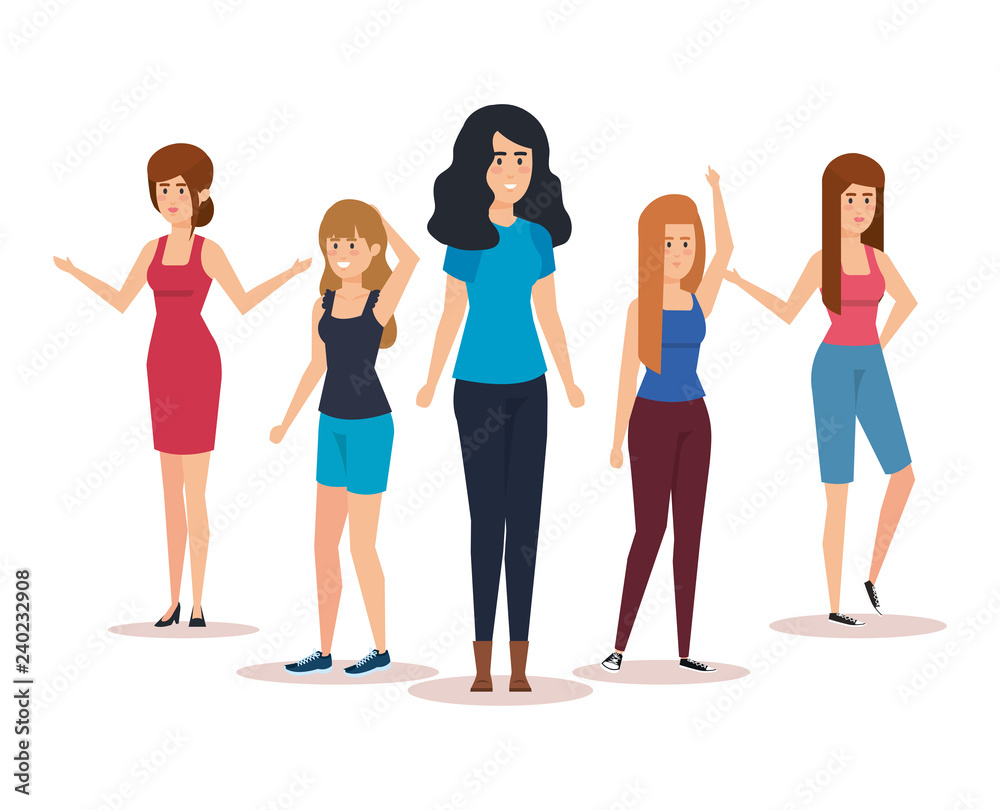Fototapeta premium group of girls avatars characters
