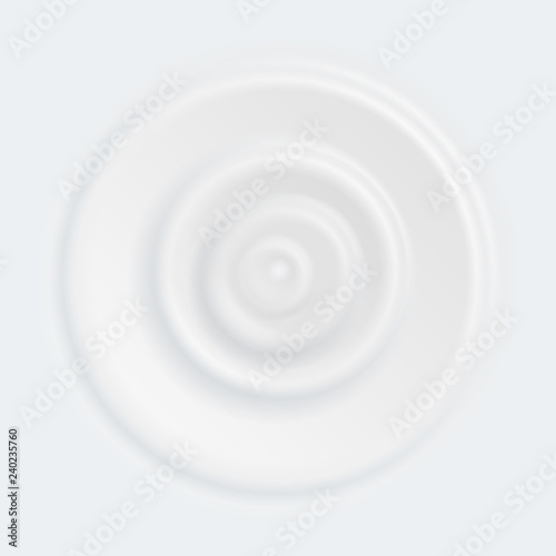 Vector milk splash circle waves or yogurt cream texture curved surface white. Background template for cosmetic moisturizer or diary milk product design top view from falling drop.
