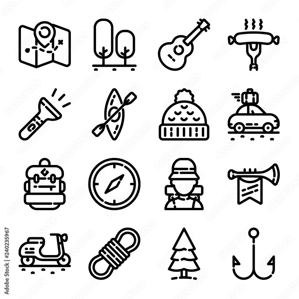 Fototapeta premium Camping & Hiking Icon Set