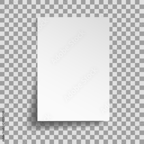 Vector White sheet of paper. Realistic empty paper note template of A4 format with soft shadows isolated on white background