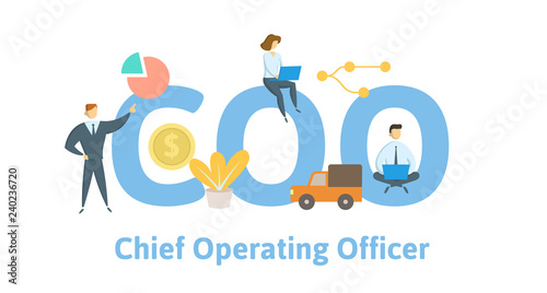 COO, chief operating officer. Concept with keywords, letters and icons. Colored flat vector illustration on white background.