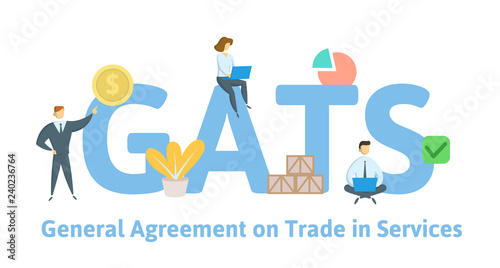 GATS, General Agreement on Trade in Services. Concept with keywords, letters and icons. Colored flat vector illustration. Isolated on white background.