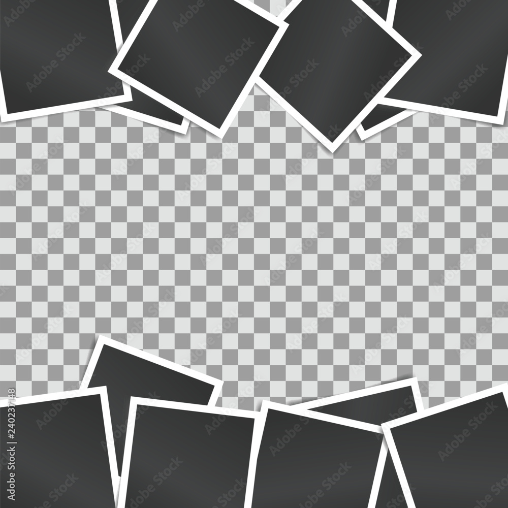 Vector illustration border of realistic vintage black photo frames on transparent background. Template for design