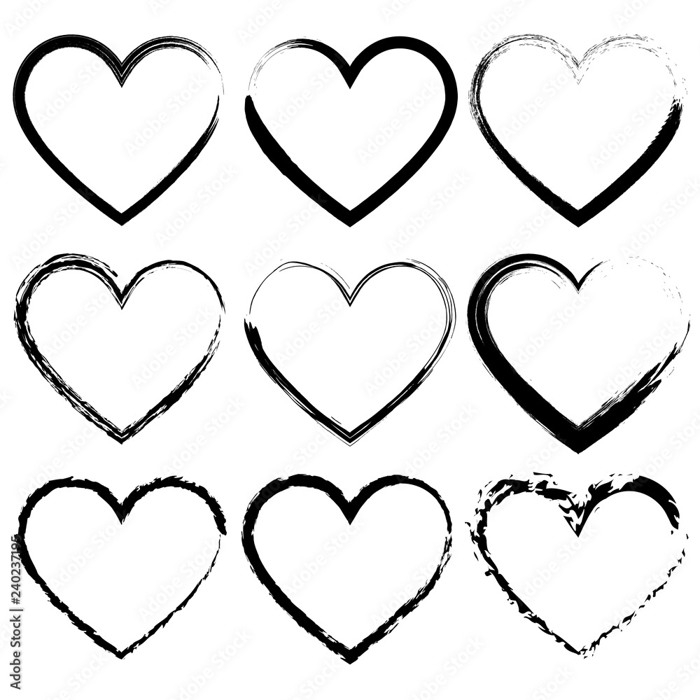 Abstract heart shapes set, chalk heart design
