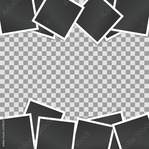 Vector illustration border of realistic vintage black photo frames on transparent background. Template for design