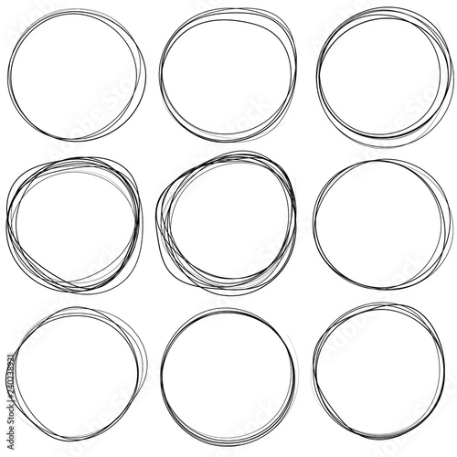 Creative vector illustration of hand drawning circle line sketch set. Art design round circular scribble doodle. Abstract graphic element for message note mark.