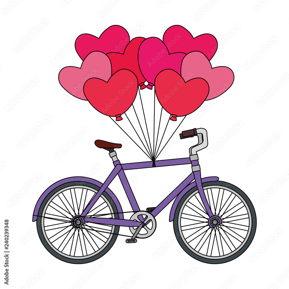 bicycle vehicle and balloons air with shape hearts