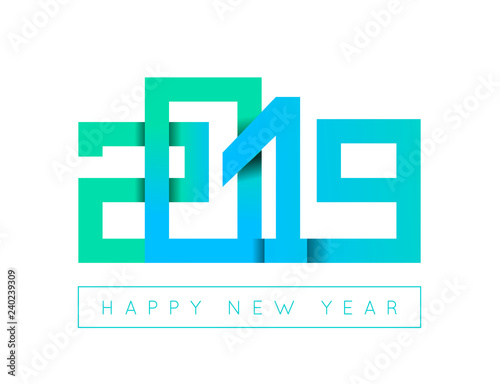 2019 Happy New Year congratulation. Origami paper cut